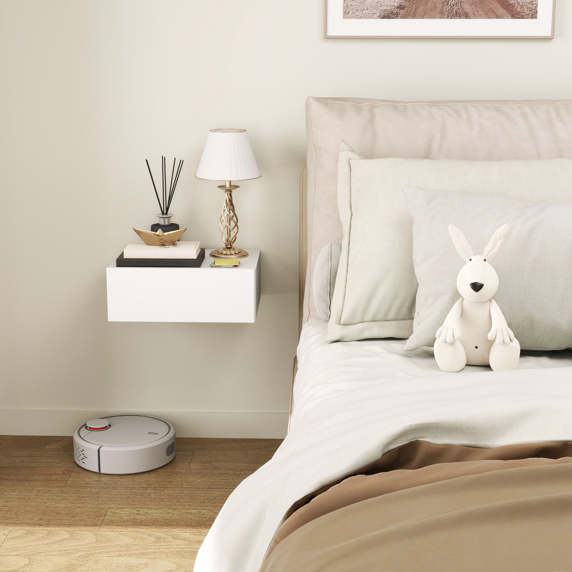 Comodino Sospeso HOMCOM 40x30x15cm - Con Cassetto, In Truciolato, Bianco - Foto 7