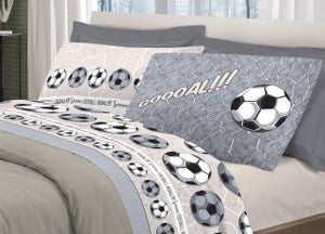 Herding Set Biancheria da Letto con Effetto 3D, Pallone da Calcio, Federa 70 x 90 cm, Copripiumino 140 x 200 cm, Con Cerniera Scorrevole, 100% Cotone Renforcé, Grigio/Bianco