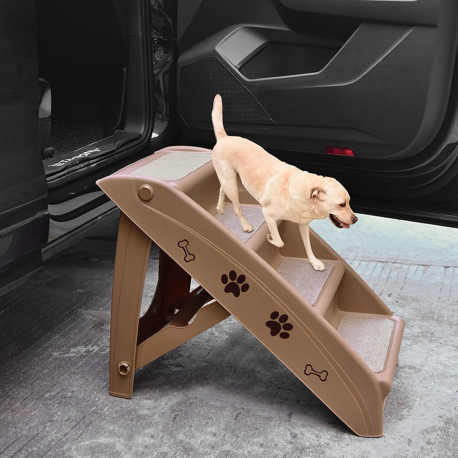 Escada dobrável para cães com 4 degraus, carga máxima de 60 kg, 64 x 39 x 49 cm, cor café - 2