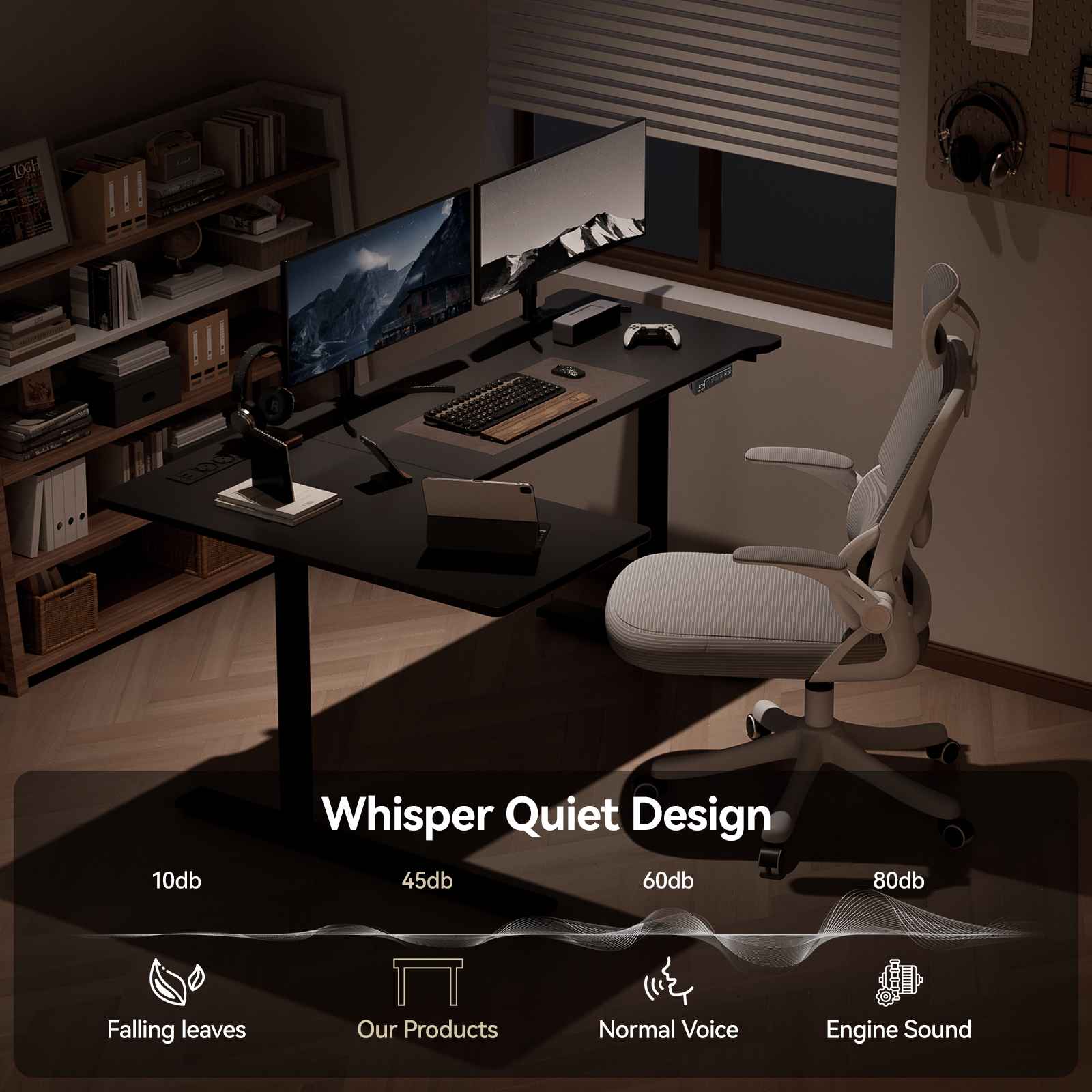 Bureau debout en L avec prises, bureau d’angle électrique réglable en hauteur avec support écran, bureau ergonomique maison pour travail et gaming - 2