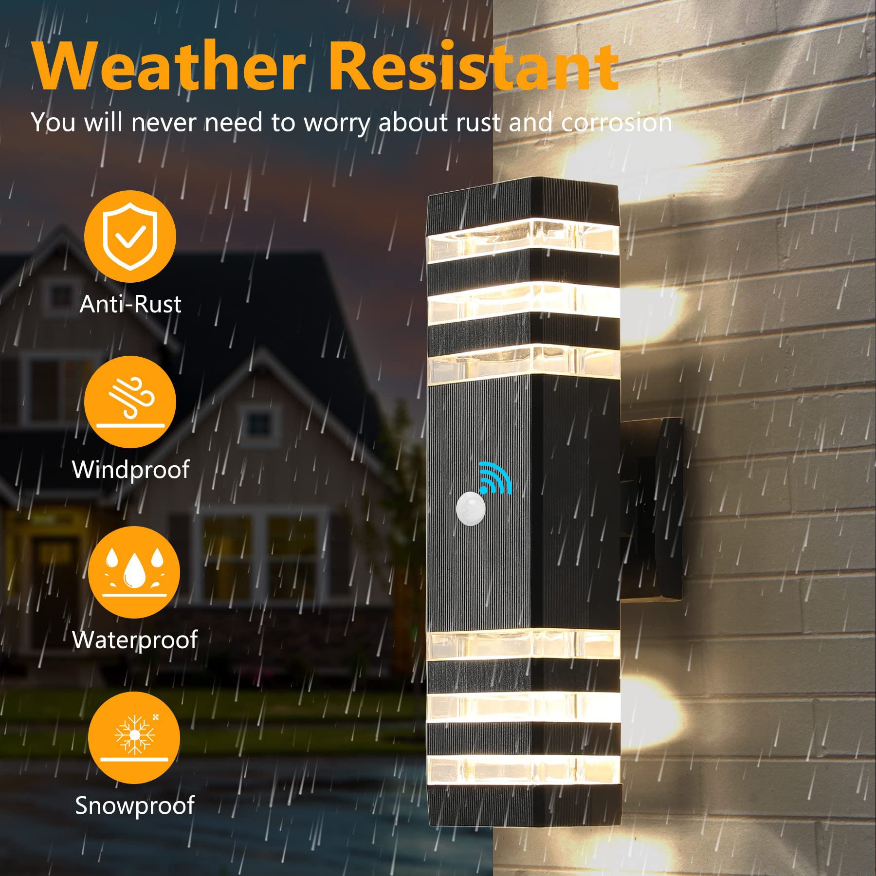 Applique murale extérieure avec détecteur de mouvement, éclairage de porche haut et bas, étanche IP65 pour terrasse, garage, jardin (lumière blanche) - 4