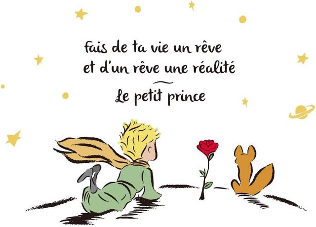 Adesivo de parede do Pequeno Príncipe, frase com flores, 