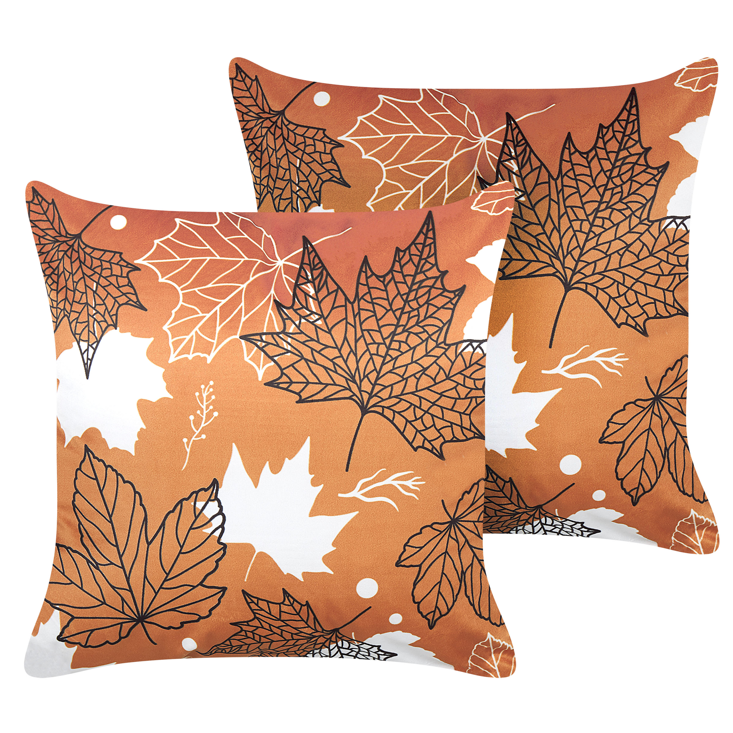 Beliani conjunto de 2 cojines decorativos poinsettia terciopelo 45 x 45 cm naranja patrón de plantas