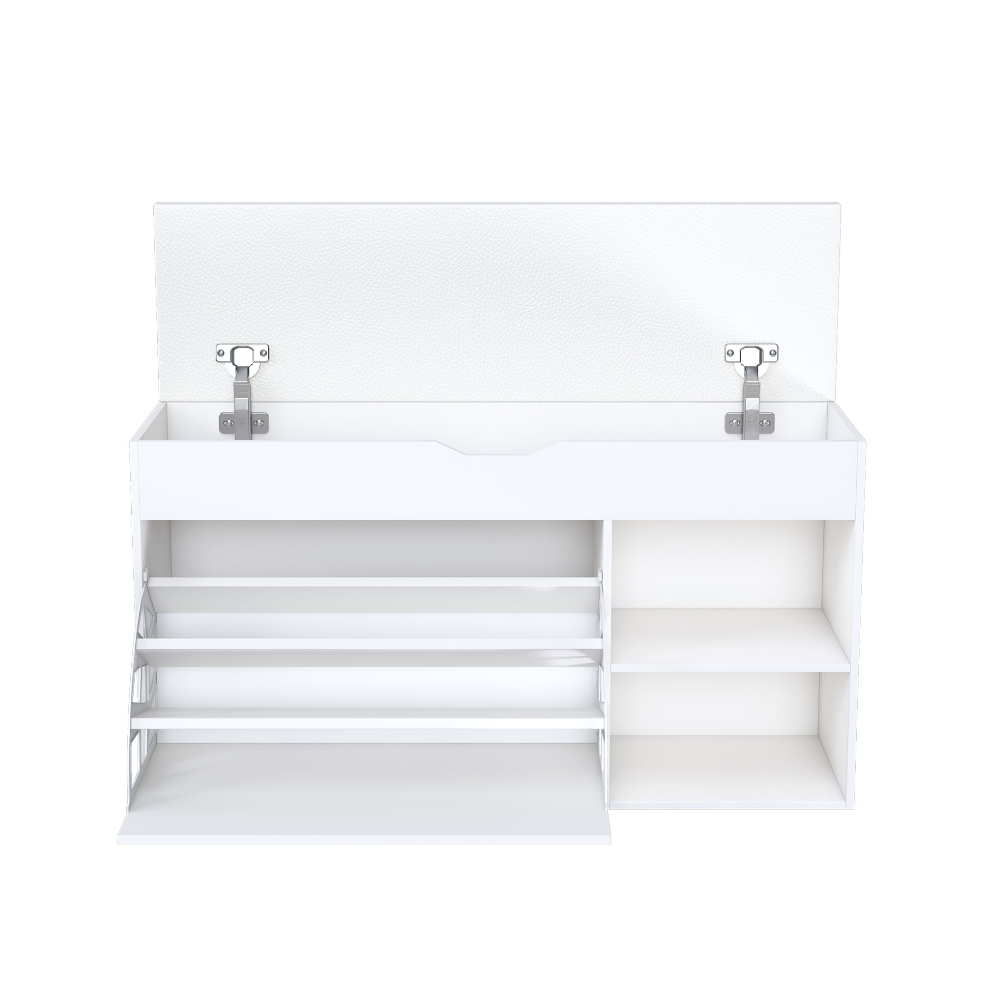 Banc à chaussures 100x30x52 cm, rangement avec couvercle rabattable, MDF blanc - 5