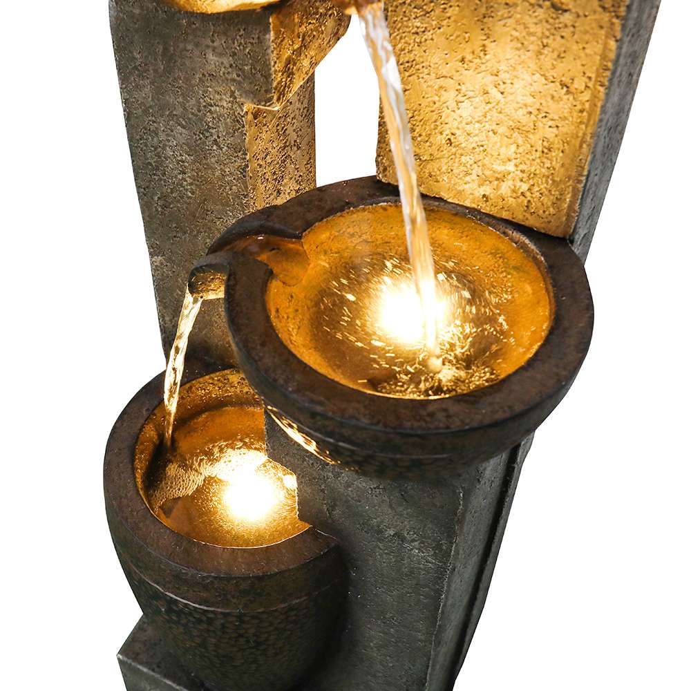 Fuente de Jardín Eléctrica 102 cm con Macetas Apilables, Luz LED Cálida y Cascadas Relajantes - 6