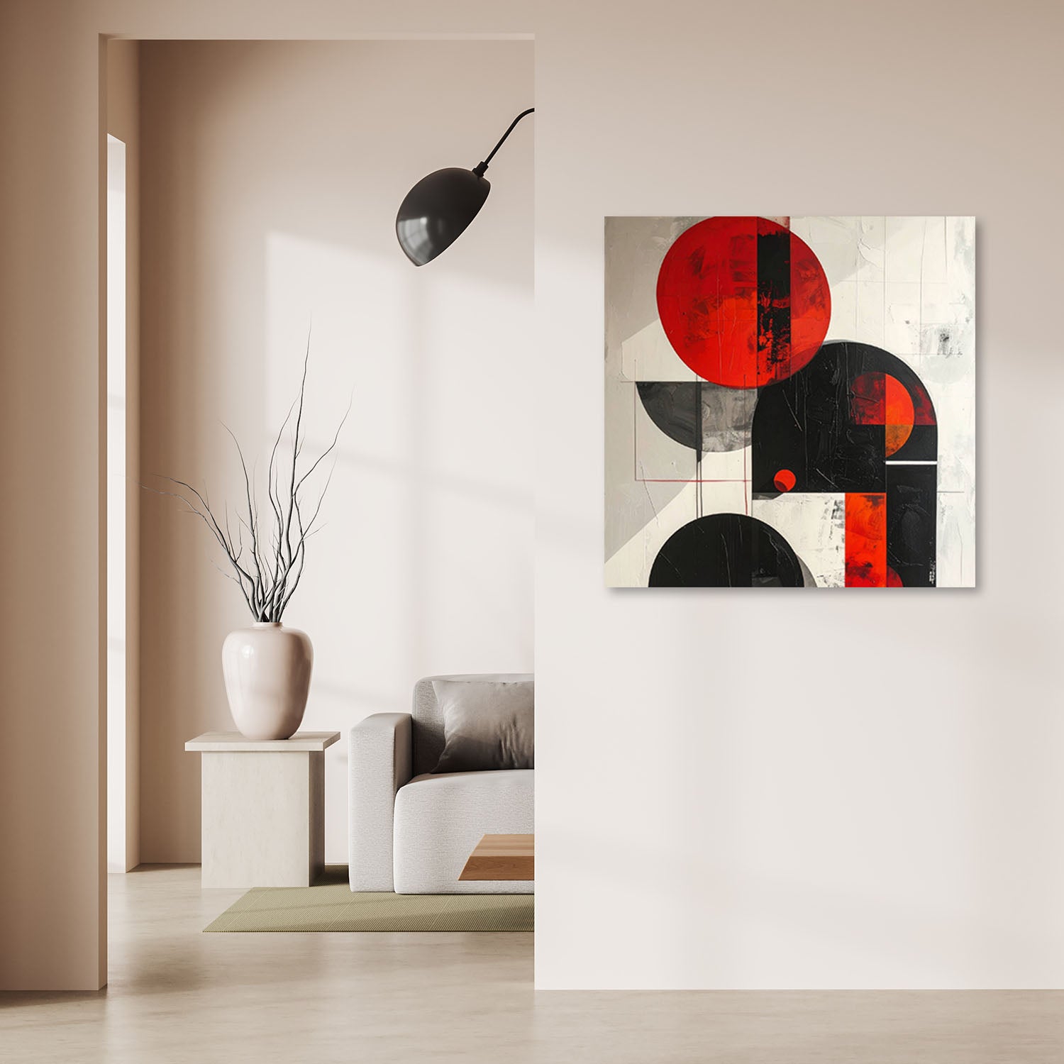 Obraz do salonu sypialni biura, Abstrakcja koła geometryczne czerwony czarny 50x50 - 2