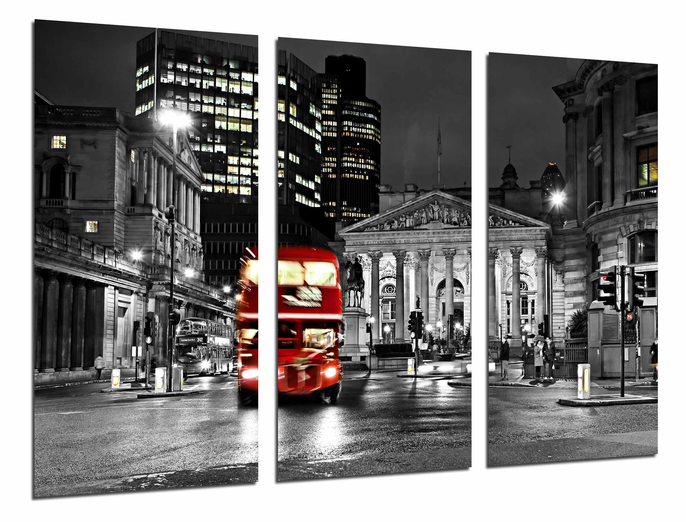 Ciudad de londres noche , autobus rojo, impresión fotográfica sobre madera, cuadro moderno decorativo