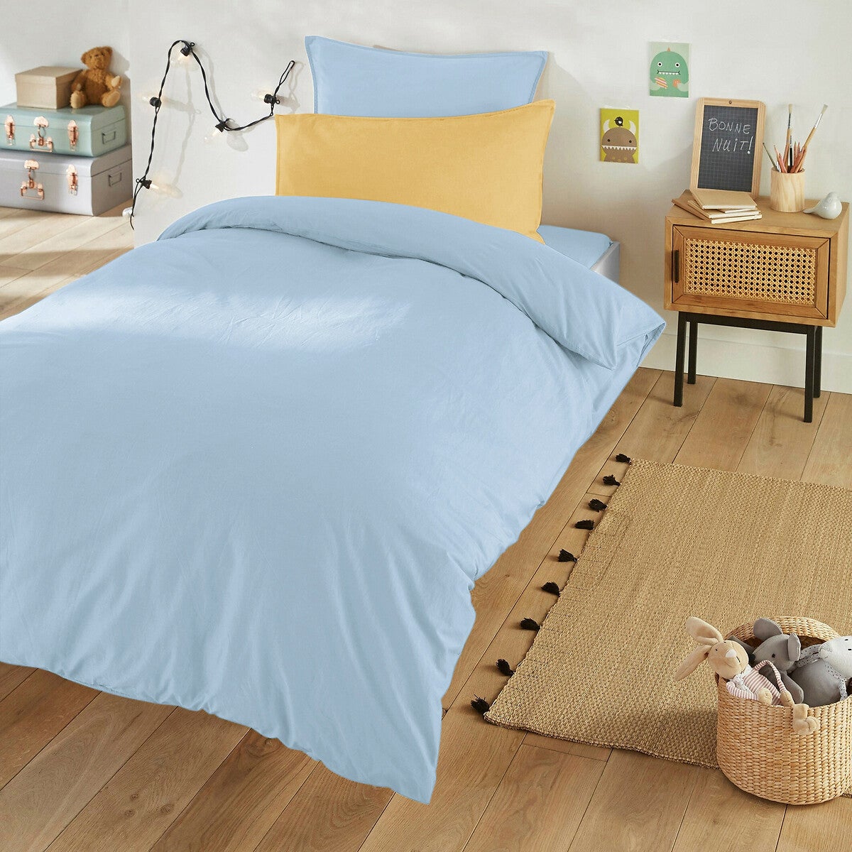 Housse De Couette Pottery Barn - Bleu - Coton Mélangé Lin - Taille Twin - Enfant