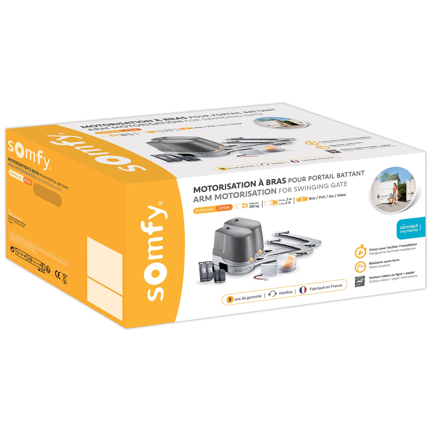 Motorisation de portail battant à bras Evolvia Star - Pour vantaux avec hauteur et largeur max 2m - 2