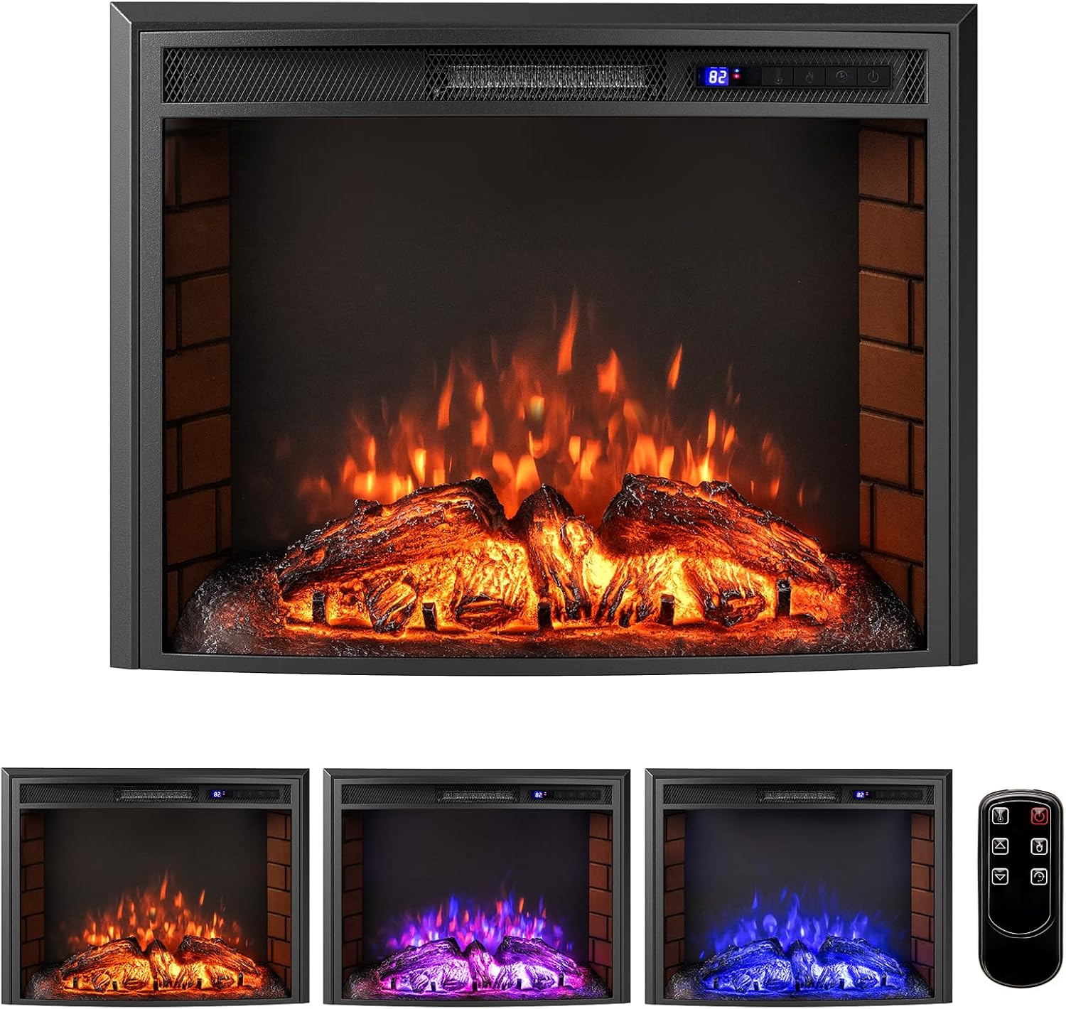 Chimenea eléctrica empotrable 750 w/1500 w | chimenea decorativa con efecto llama led | calefacción 17-28 ℃ | 3 colores | silenciosa | 37 m²