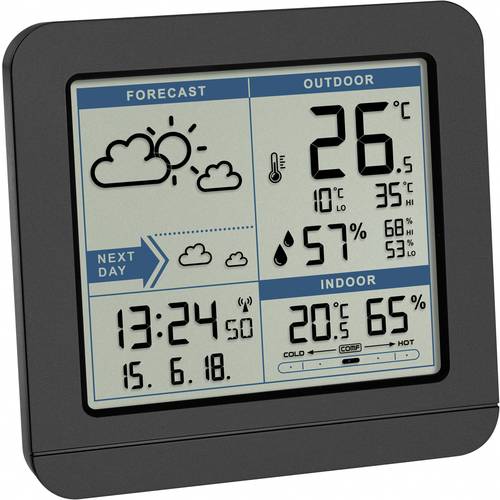 TFA Dostmann Stazione meteo con sensore esterno, radio SKY, 35.1152.01, radio, previsioni del tempo, orologio radio, per interni ed esterni