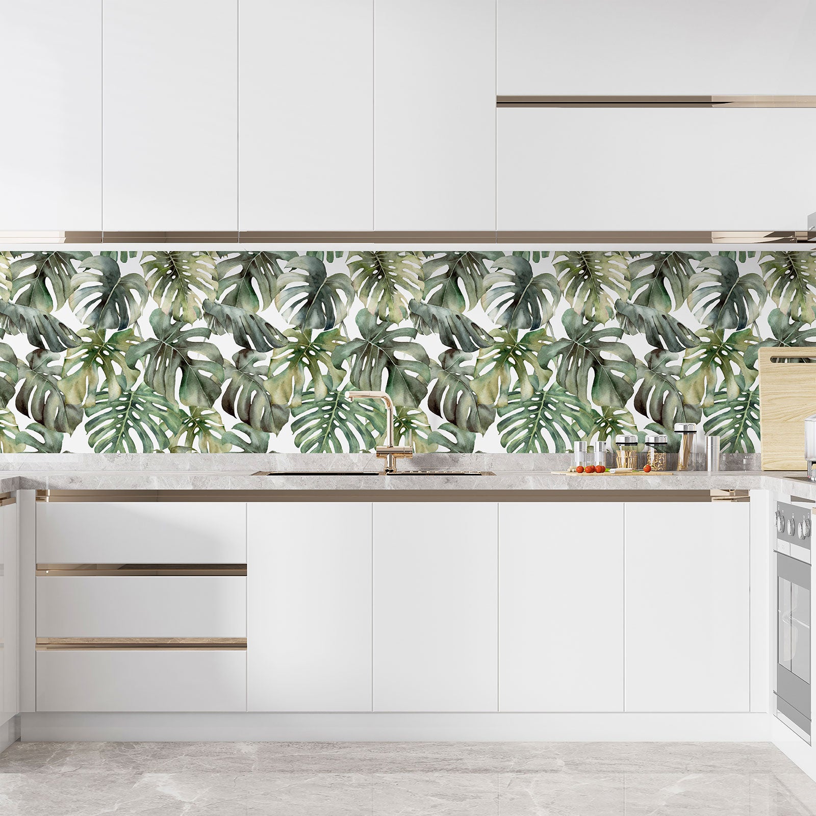 Crédence adhésive sticker décoratif pour cuisine - Fleurs tropicales - Adhésif + Protection MATE - 50x50 cm - 3
