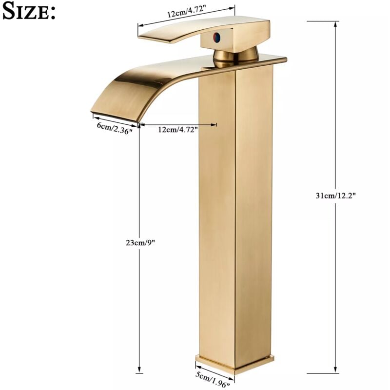 Rea ROBINET DE LAVABO ENCASTRÉ Lungo Gold BOX Mitigeur Salle de Bain en Laiton Monocommande Chaude et Froide Réglable Robinet de Lavage à la Main (Or