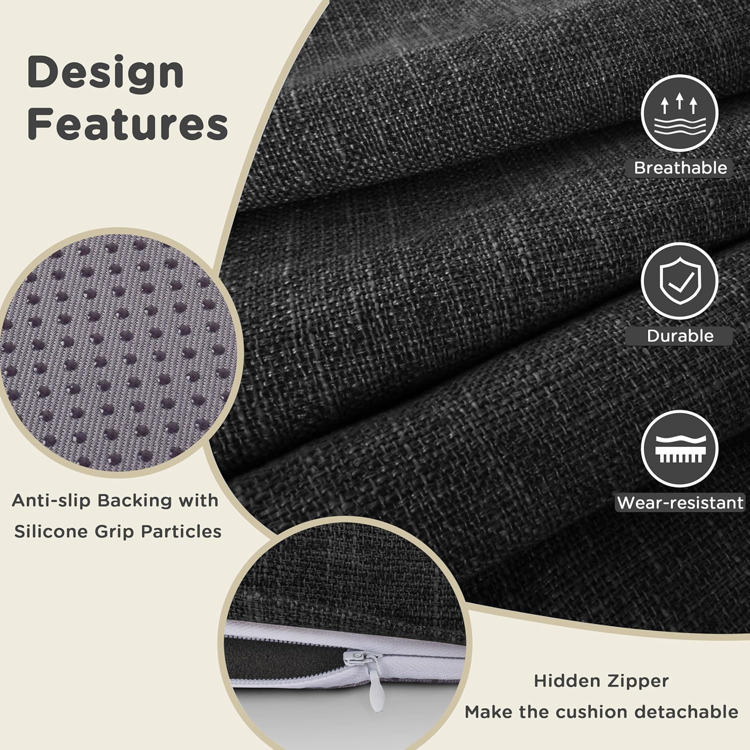 Lot de 1 coussin de chaise rond doux et épais pour chaises de salle à manger, cuisine, avec housse amovible, antidérapant (40,6 cm, noir) - 4