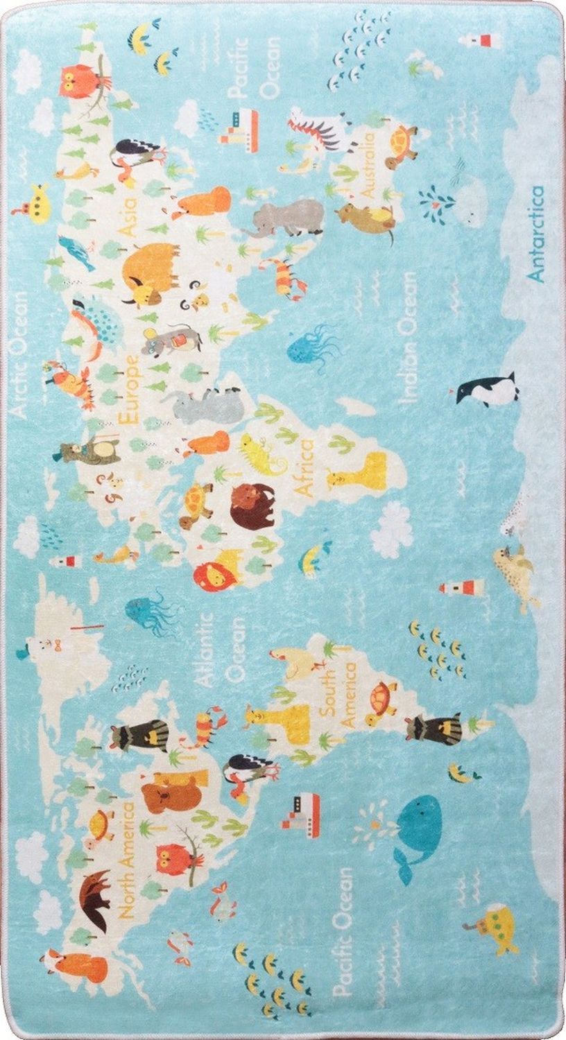 Tapis Enfant Monde Bleu - 80x150cm - 5