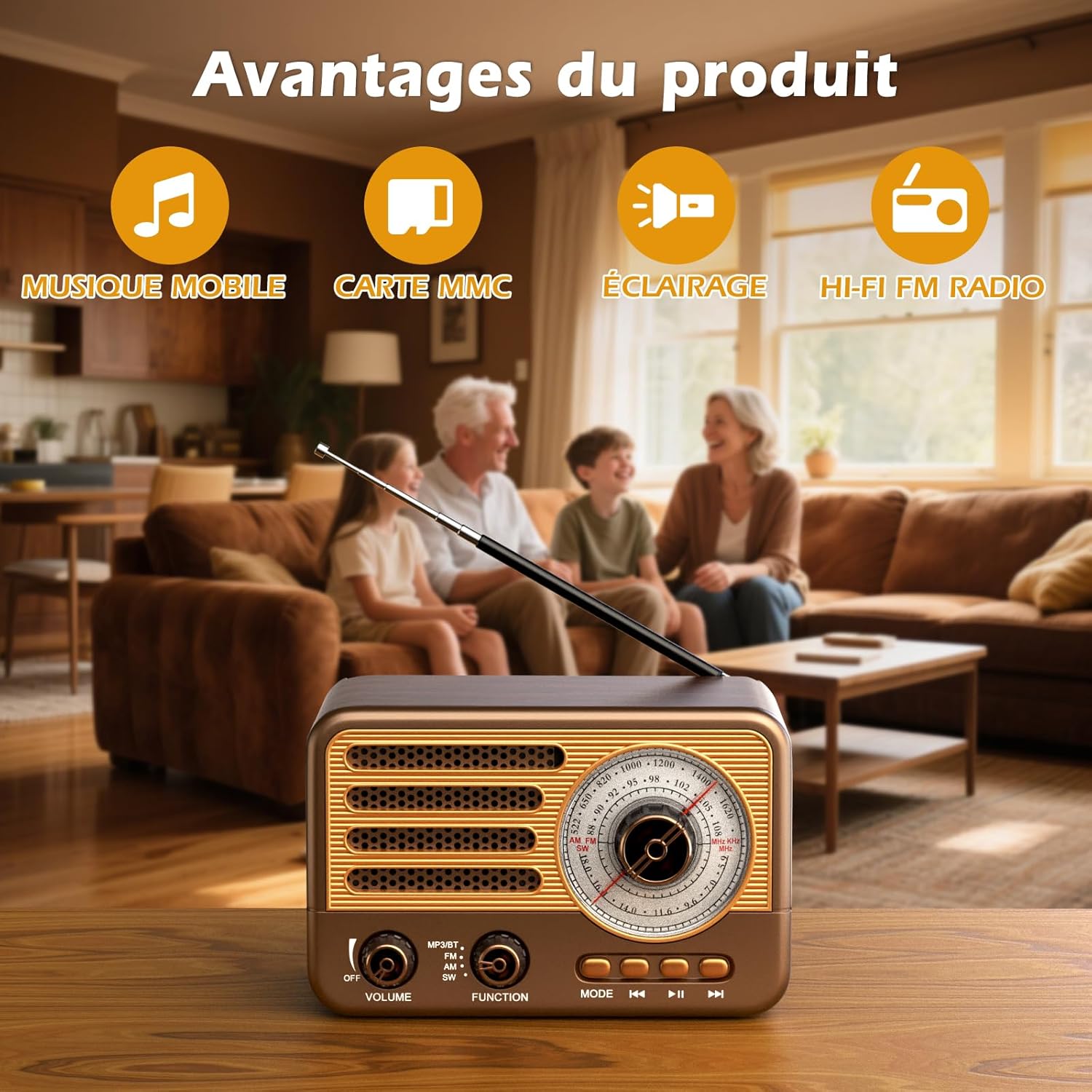Radio tranzystorowe vintage – styl retro z nowoczesnym strojeniem, przenośne, AM/FM/SW, z USB/TF/AUX, MP3 i akumulatorem 1800 mAh - 2