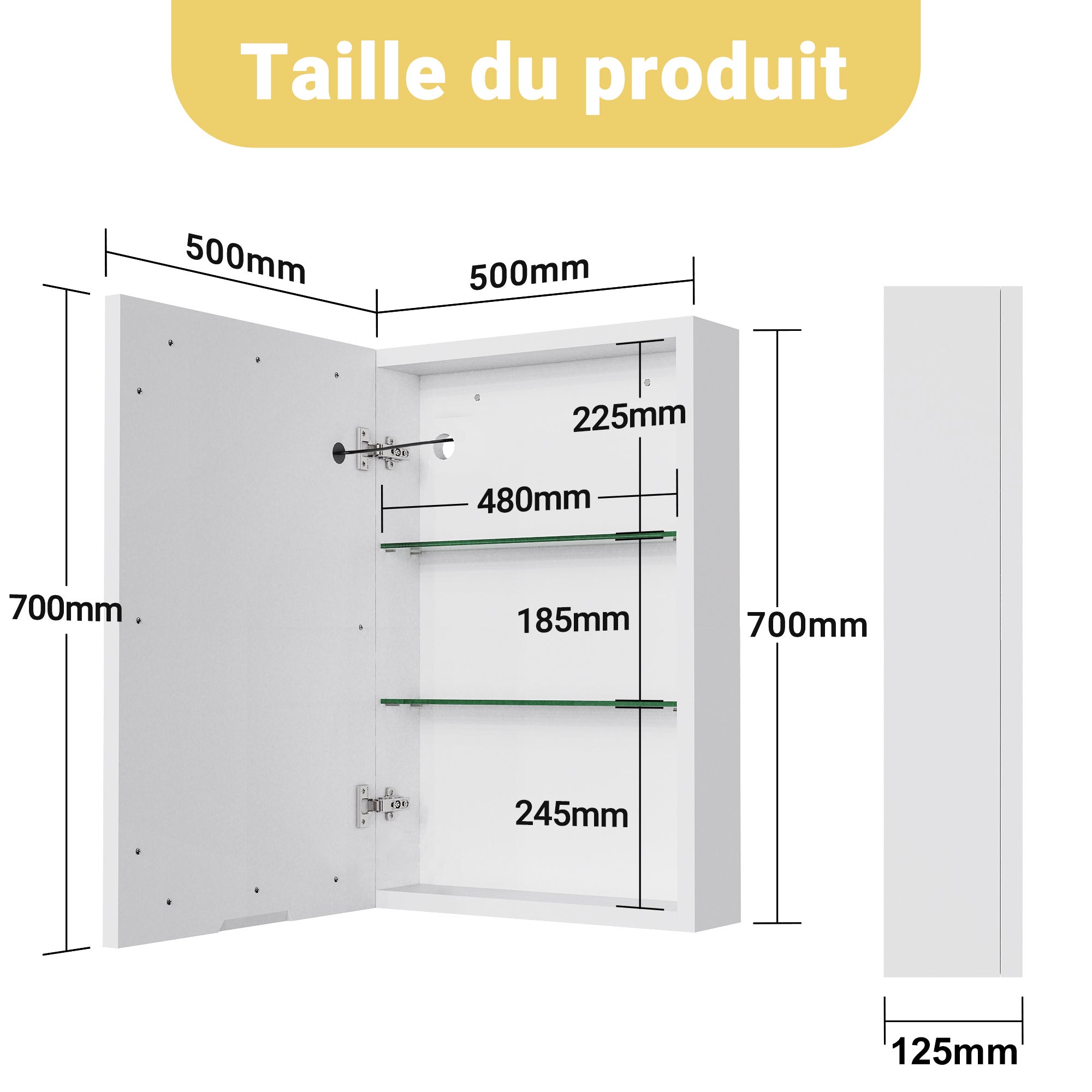 Armoire Murale Salle de Bain avec Miroir et LED,Armoire de Toilette Miroir Meuble Salle de Bain avec Rangement et Étagère Réglable,Blanc,50x70x12.5cm - 2
