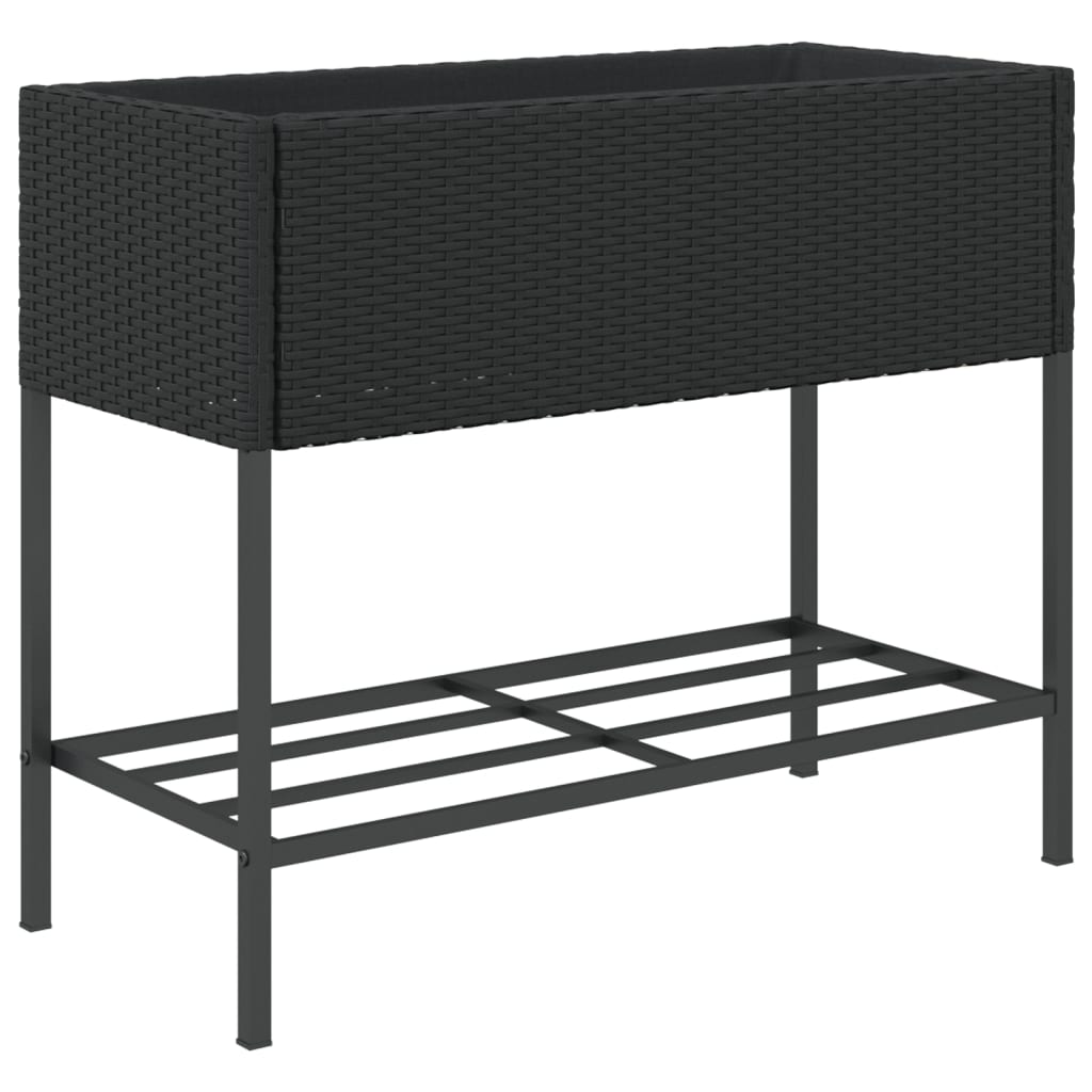 Jardinière bac lit surélevé plantes fleurs terrasse jardin avec étagère résine tressée noir 02_0038417 - 4