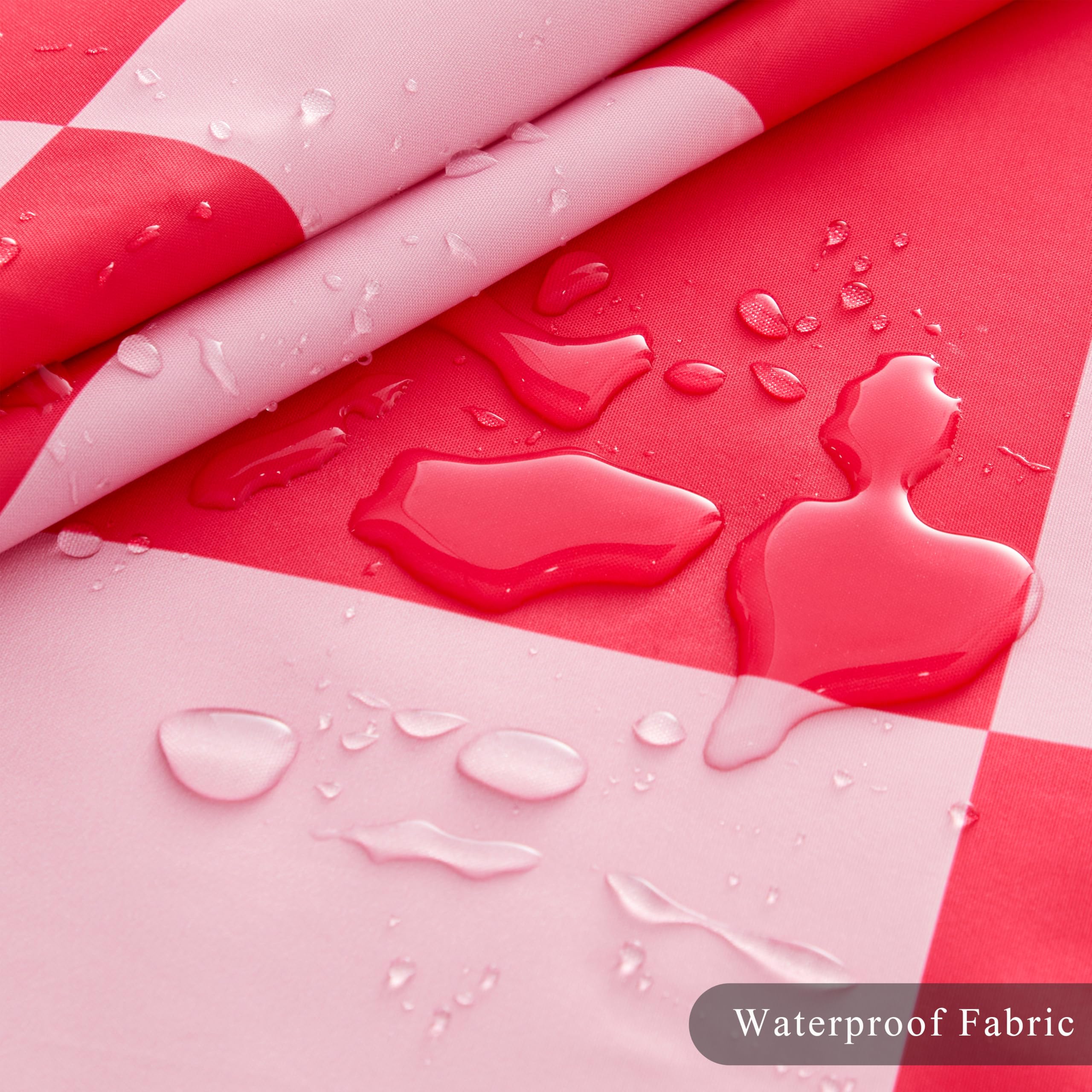 Rideau de douche en treillis pour salle de bain, lavable en machine, joli rideau de douche rétro en damier, 180 x 180 cm, rose rouge - 5