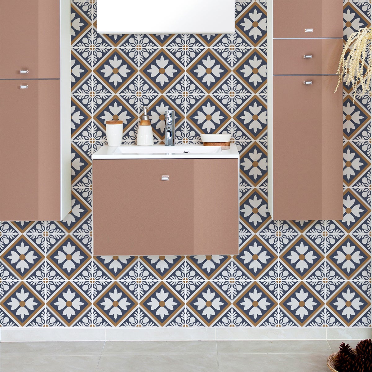 VEELIKE 24 Carreaux Adhésifs Cuisine Rose Rectangles 30.5cm - Stickers Carrelage Mural Salle De Bain Crédence