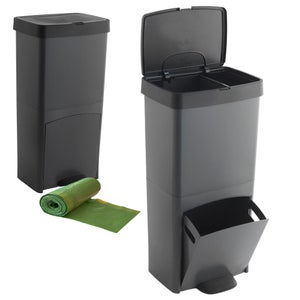 Pattumiera Verticale 70L Per Raccolta Differenziata - 2 Scomparti (40L+30L) Con Pedale E Sacchetti Inclusi - 6