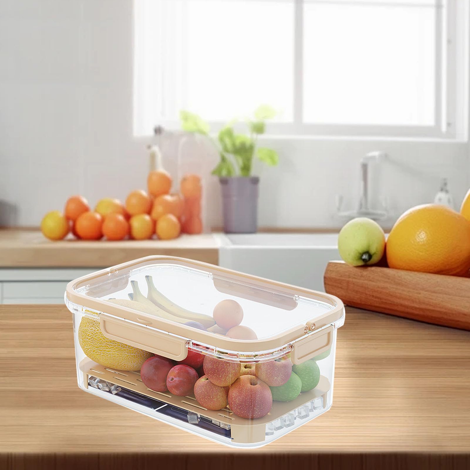 Contenitori per frutta per frigorifero con scolapasta rimovibile, 24 contenitori per frutta per frigorifero con piastra divisoria a 2 funzioni, contenitore ermetico per mantenere freschi i frutti di