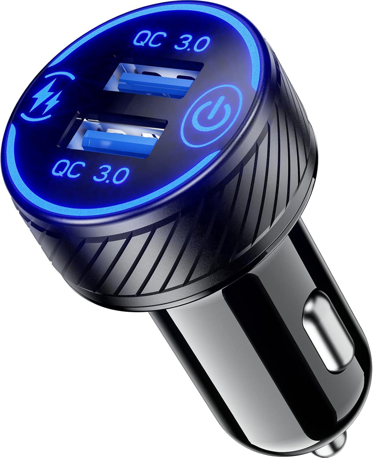 Caricabatteria da auto doppio QC 3.0 + PD 12V / 24V 3 porte Presa per caricabatteria da auto multipla in metallo 60W USB C con interruttore tattile