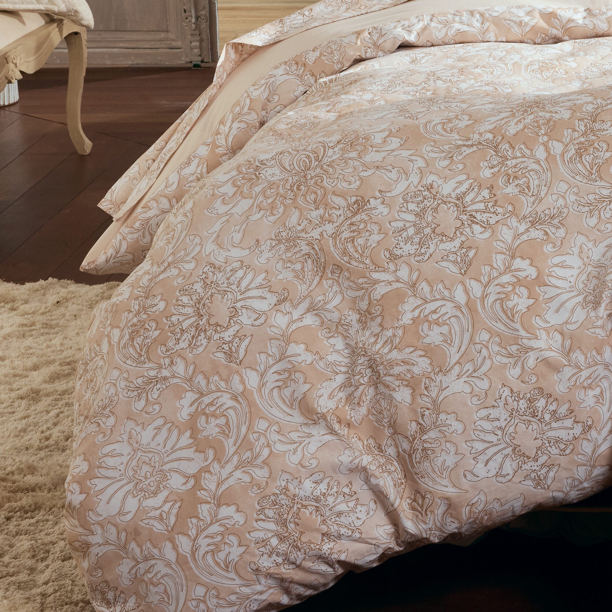Housse De Couette 280x240 Cm Linnea Percale Coton Alba Beige/Noir - Fabriquée En France