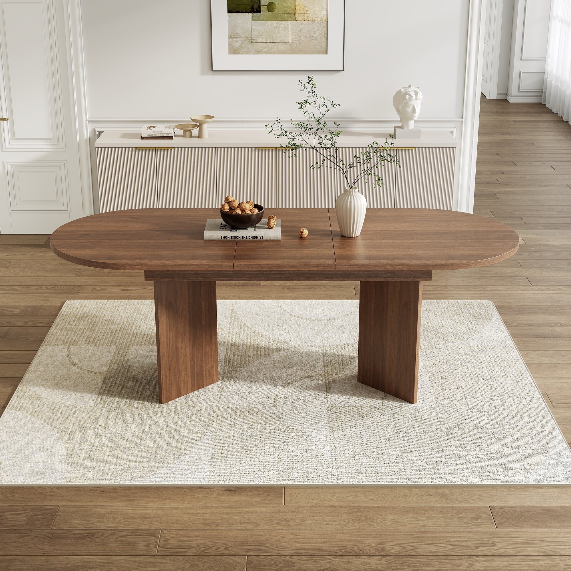 Table à manger extensible pour 4 à 6 couverts - 120/160 x 80 x 75 cm - Coins arrondis et plateau épais - MDF - Noyer - 2