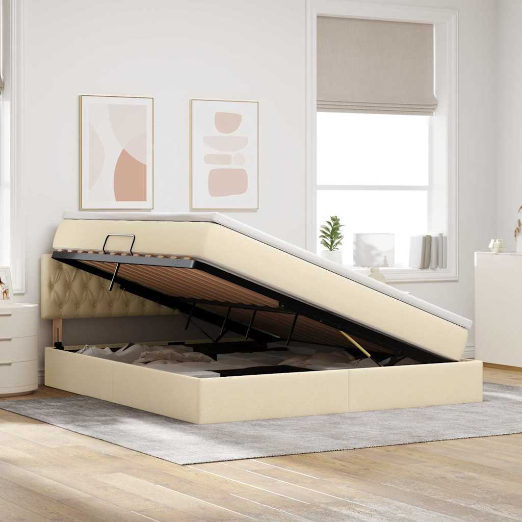 Lit avec rangement et matelas crème 180 x 200 cm velours - 4