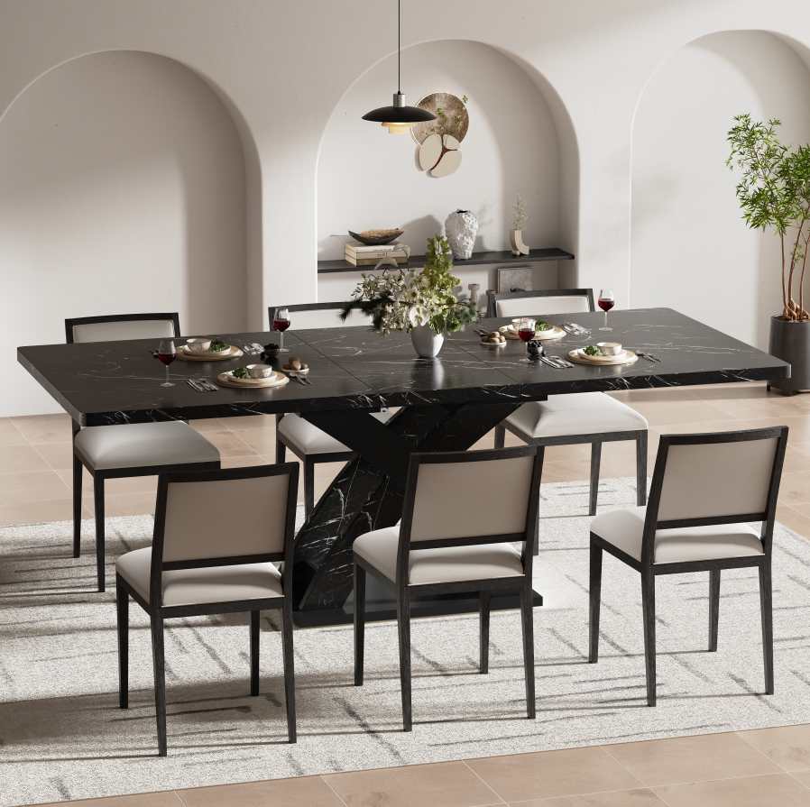 Czarny rozkładany stół jadalny 120–160 cm, nowoczesny stół kuchenny, solidna konstrukcja, 6 miejsc