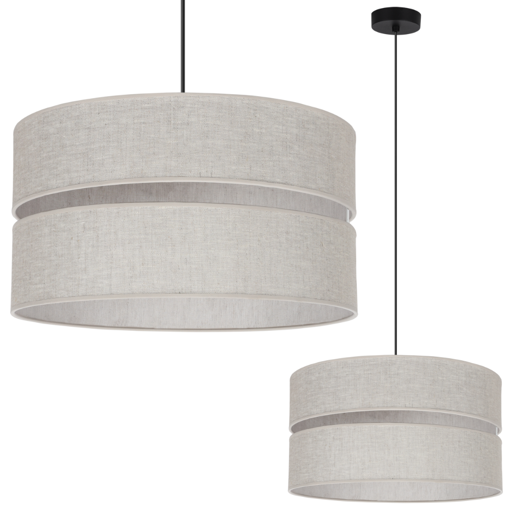 Lampa sufitowa wisząca Len Duo L01 czarna glamour 1xE27 abażur okrągły tuba 40cm jasny beżowy Light Home LH