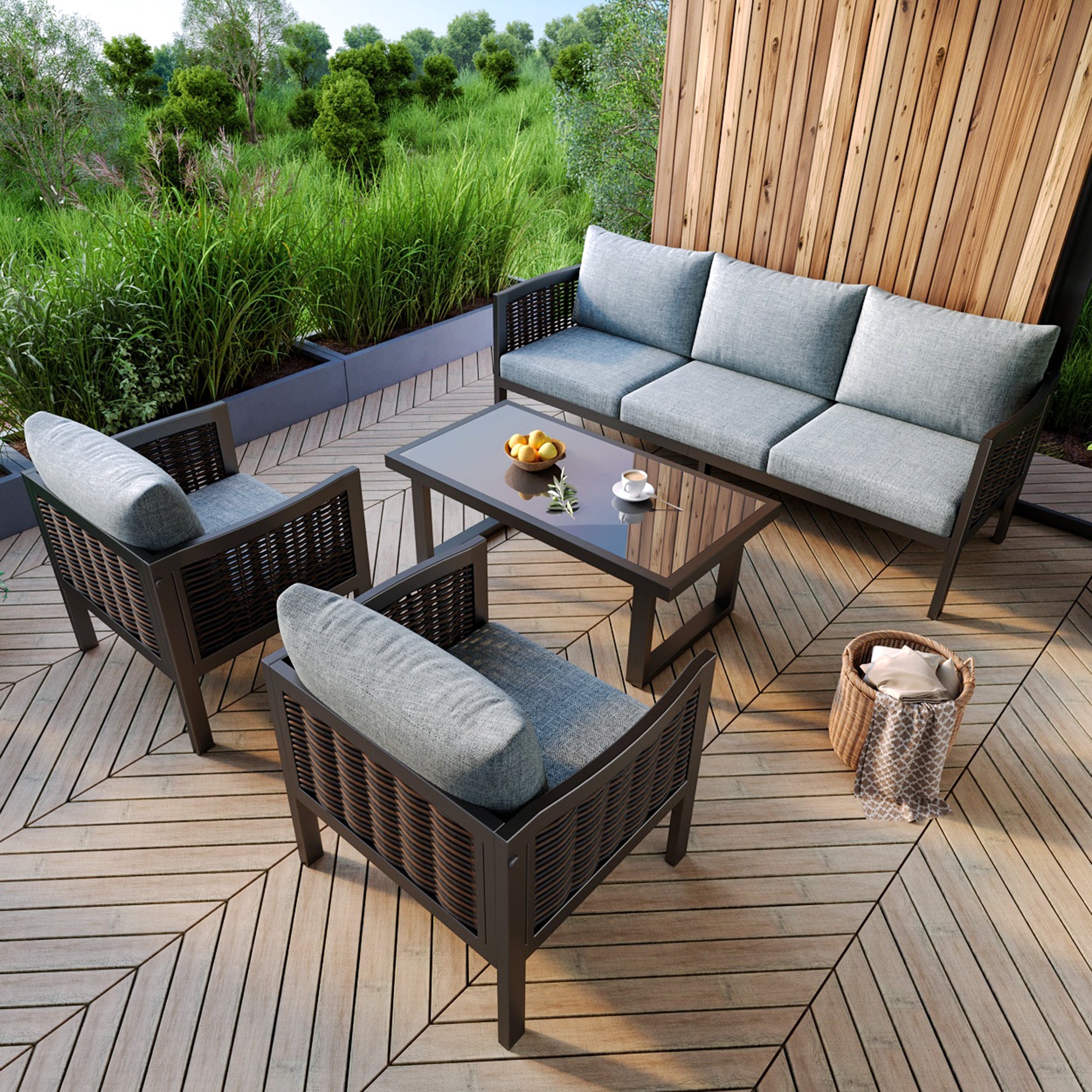 Poltrona Rattan Esterno Poltrona In Rattan A Set Di Tavoli E Sedie - Main Image