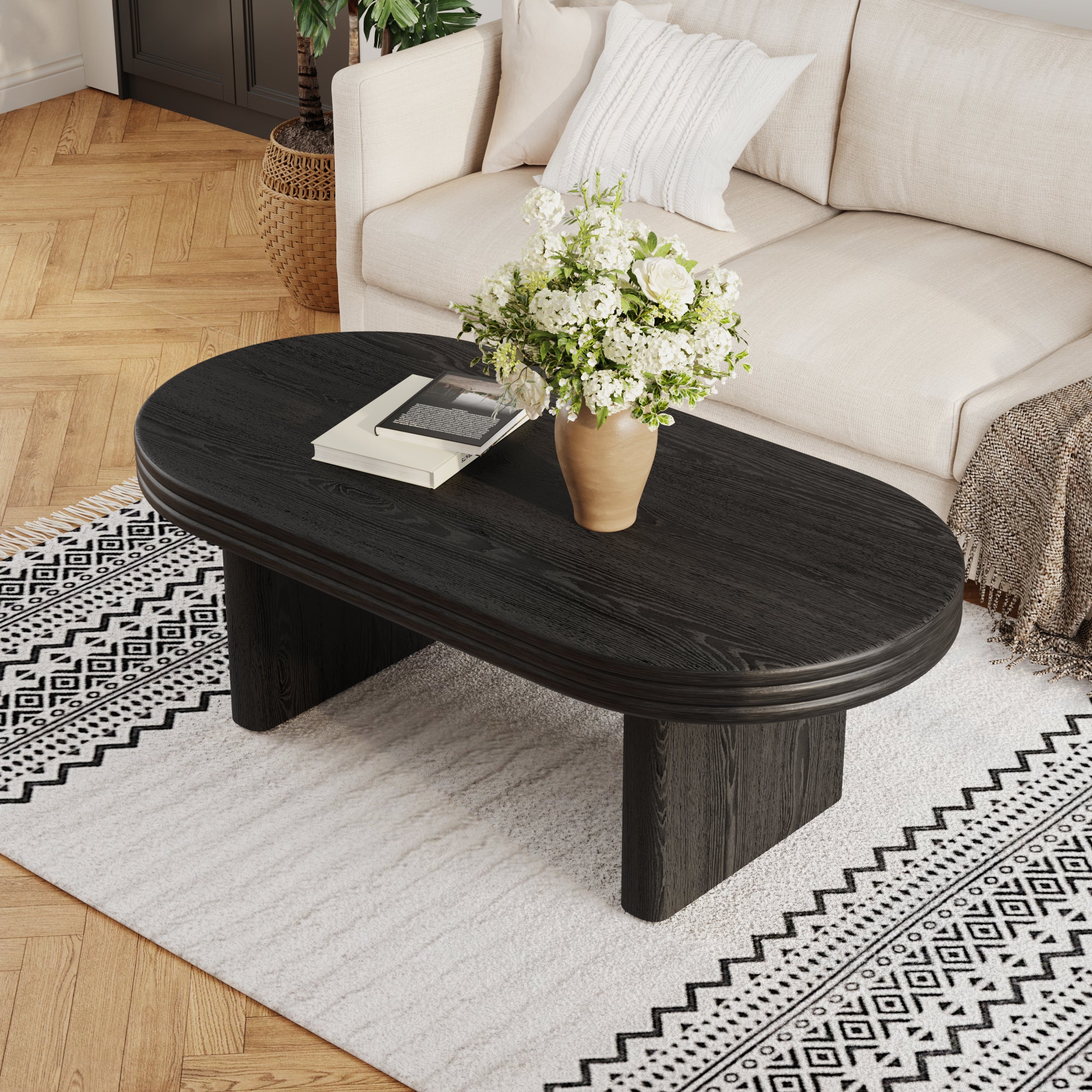 Table basse ovale encastrée de style moderne, 60 x 120 x 41,5 cm, MDF, noir - 2