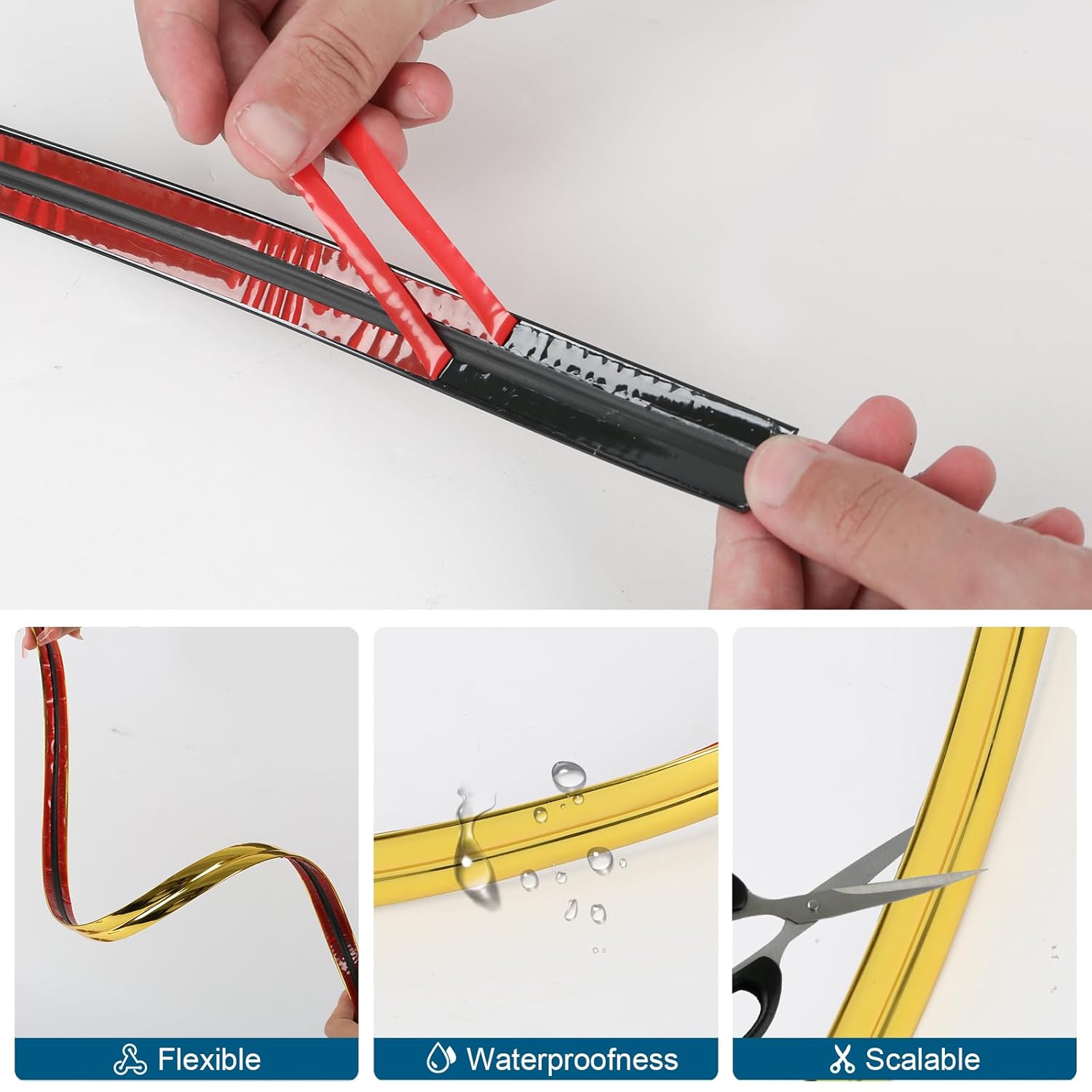 (doré)Moulures décoratives autocollantes en PVC - 10 m - Autocollantes - Bordure de plafond - Carrelage et décoration d'angle - Peler et coller - 4