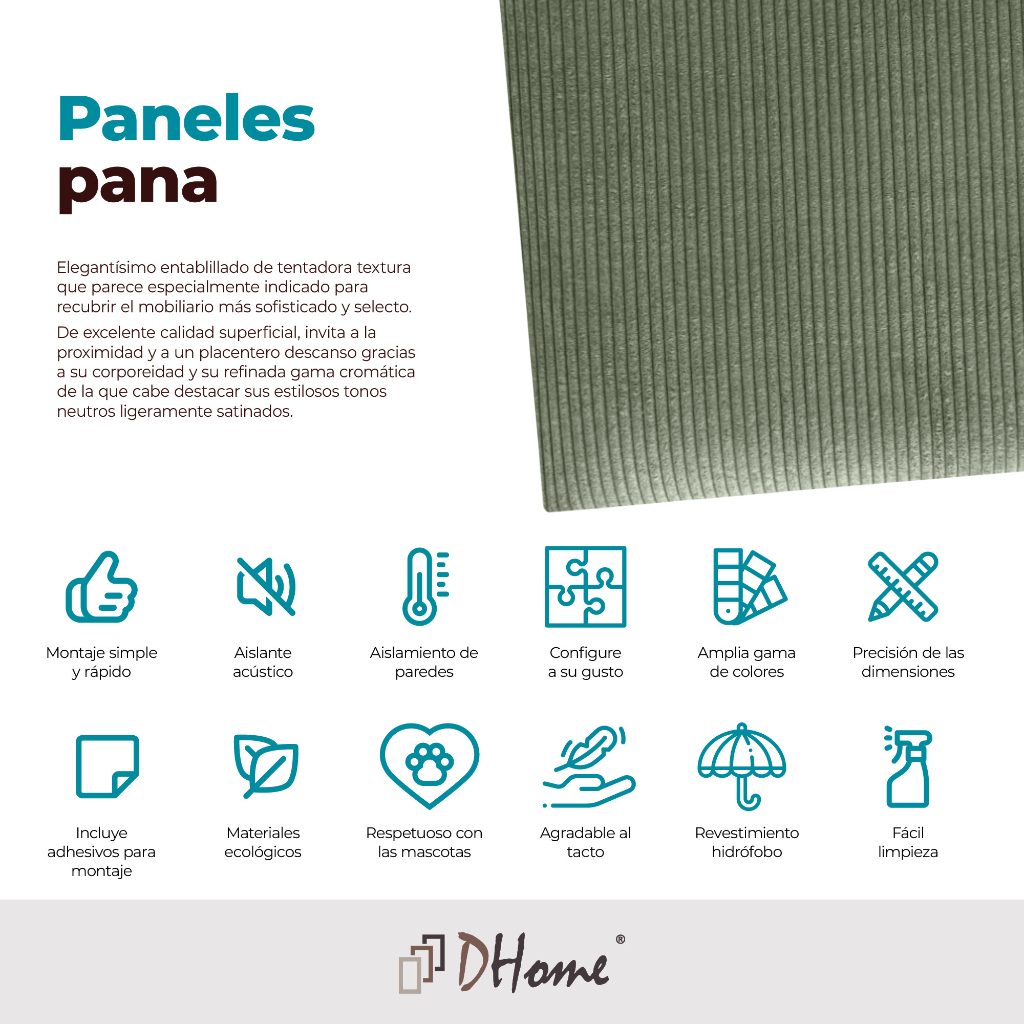 DHOME Pannelli Imbottiti in Velluto Premium Autoadesivi per Parete Acustici Assorbenti Protezione Impatti Testiere (Verde Foresta, 60x20cm) - 3