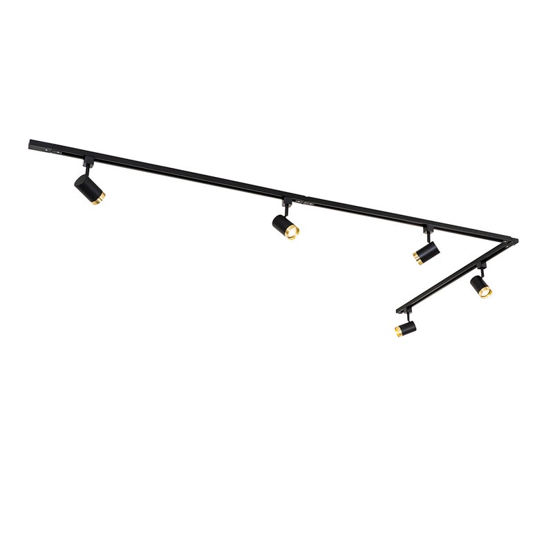 System szynowy 1-fazowy z 5 reflektorami czarny ze złotym pierścieniem - Jeana
