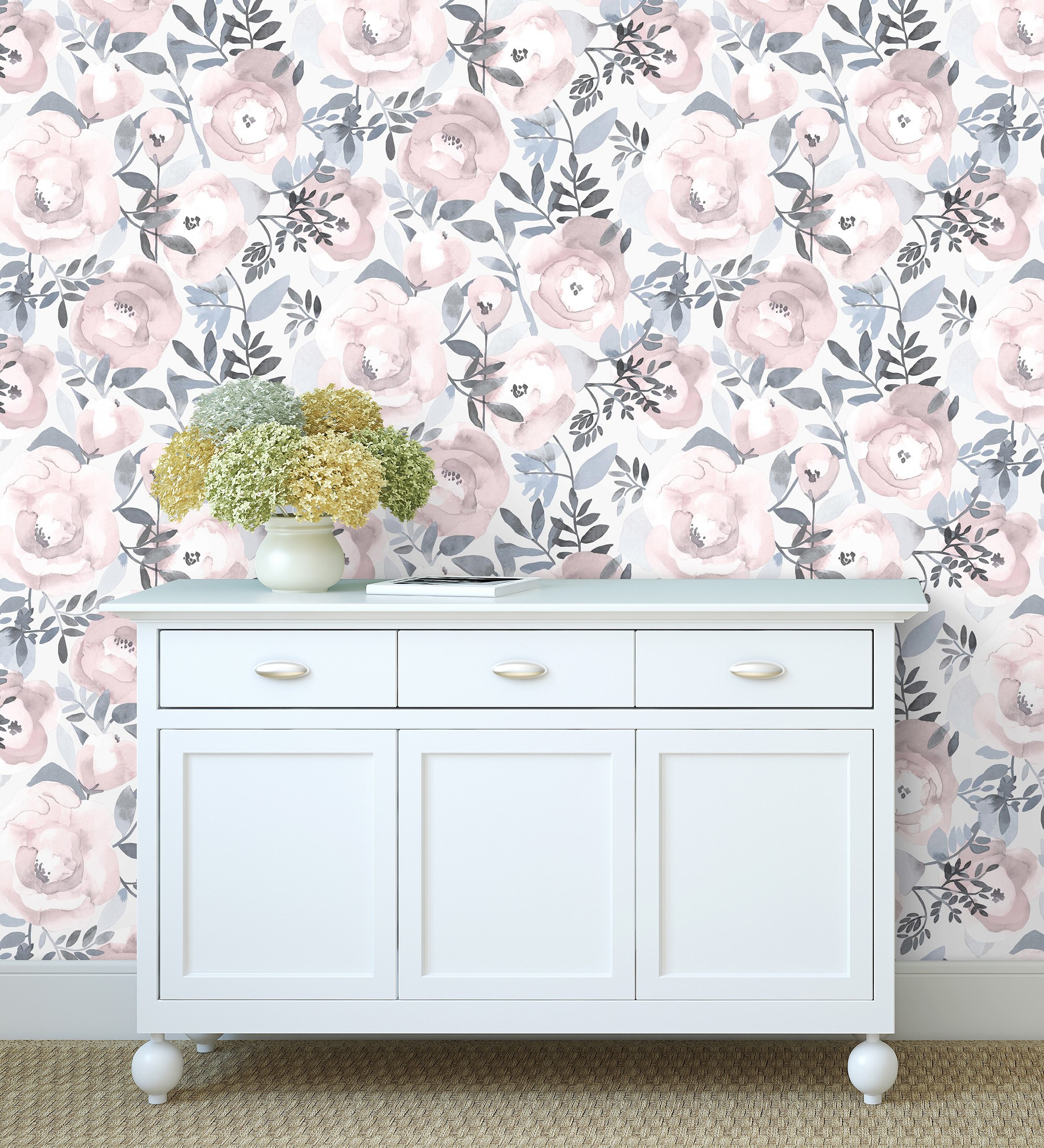 Papel pintado vinílico ecológico de flores pintadas a acuarela - camellias garden 680627 de gaulan - rollo de 10 m x 0,53 m