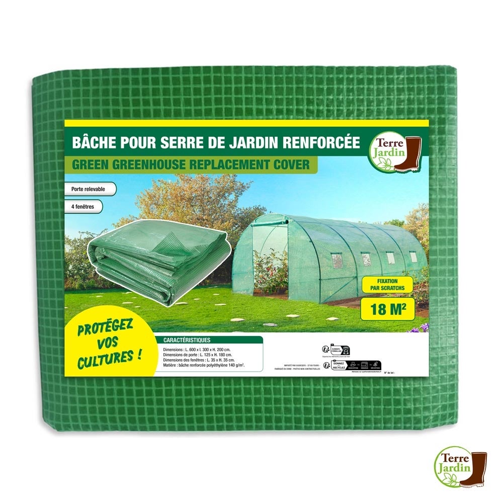 Bâche de rechange pour serre tunnel 140g/m² - 3 x 6 m - 18 m² - Vert - 4