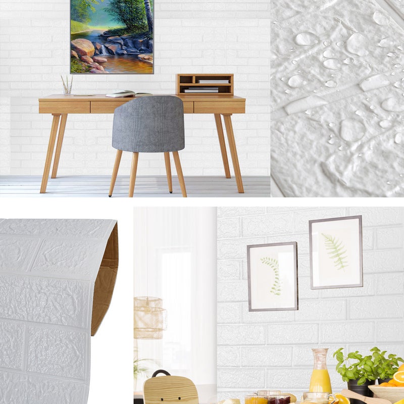10 pcs 70*77cm 3D relief Sticker Autocollant Papier Peint brique blanc 3D Revetement Mural,effet brique - 5