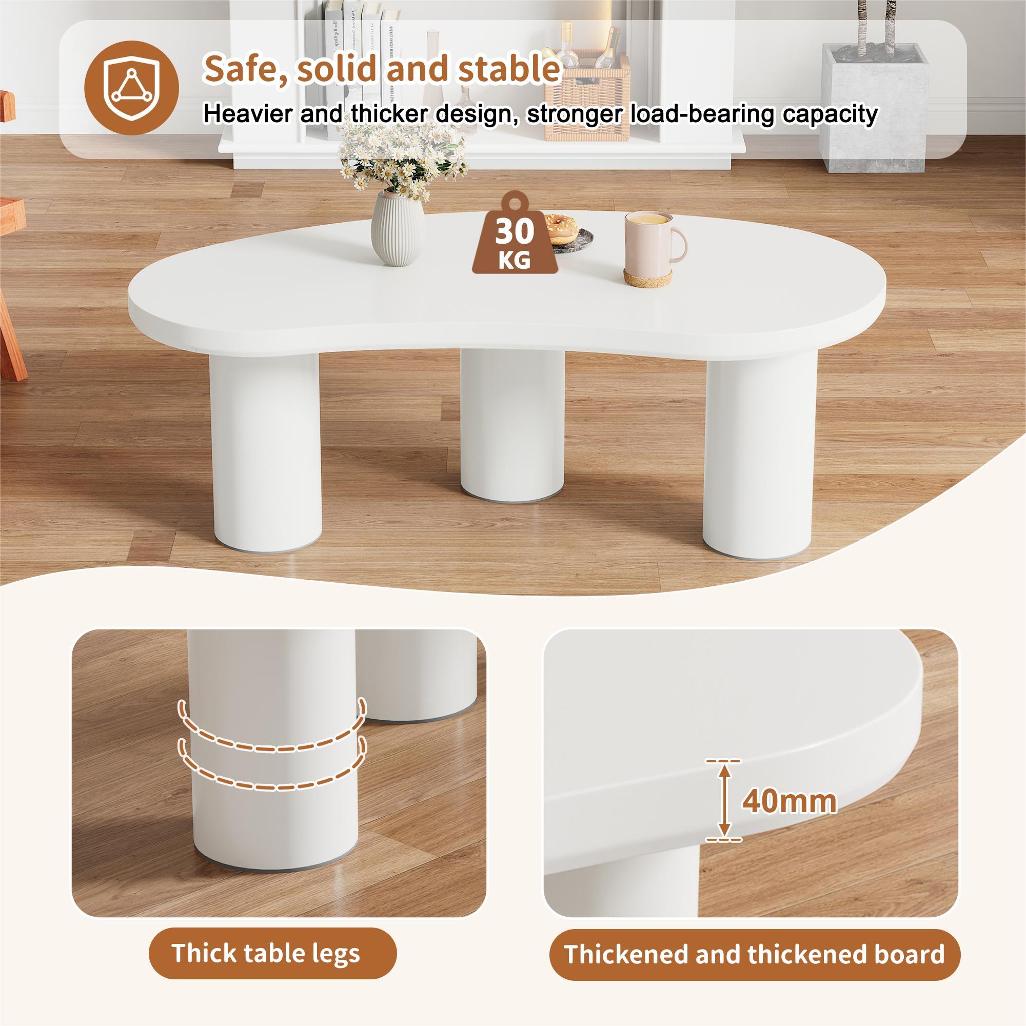 Table basse en MDF et PVC - plateau incurvé irrégulier et élégant - Blanc - 2
