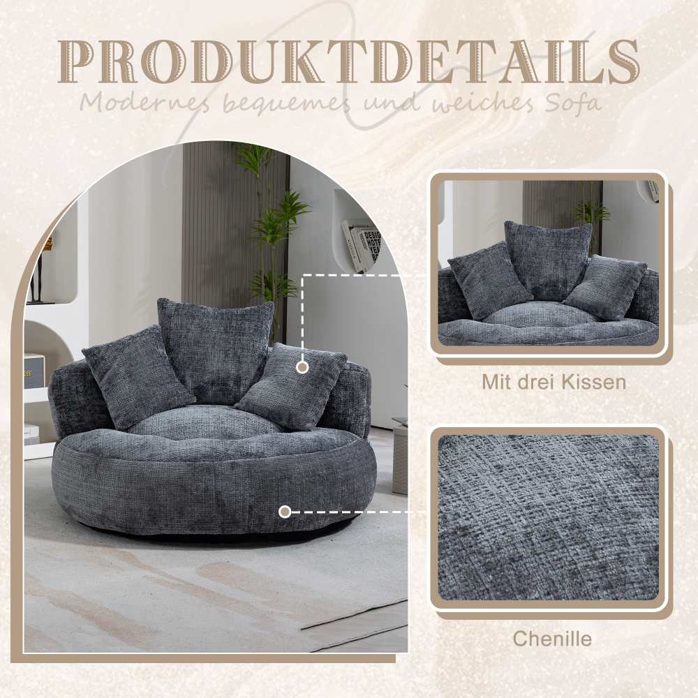 Canapé paresseux Chenille avec dossier haut et trois coussins - Fauteuil durable pour adultes et enfants, intérieur/extérieur - 2