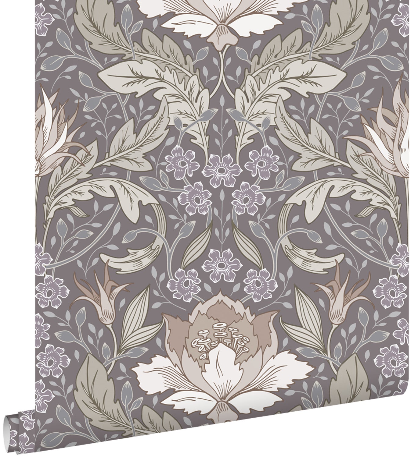 Tapeta vintage kwiaty w stylu secesyjnym zielonymIszarym - 50 x 900 cm - ESTAHOME