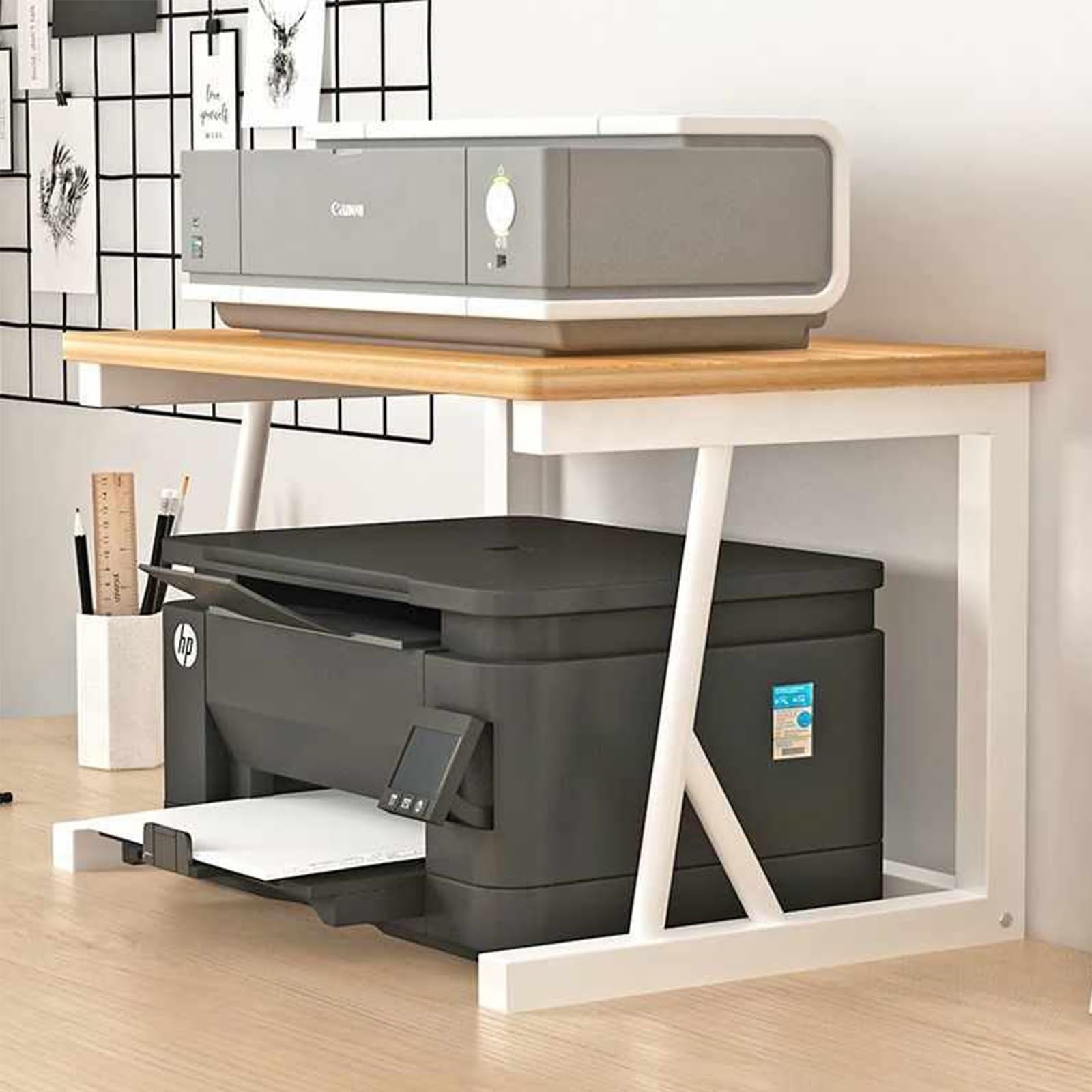 Bomclap estante para impresora, estante multifuncional de doble capa para escritorio, estante para fotocopiadora de oficina