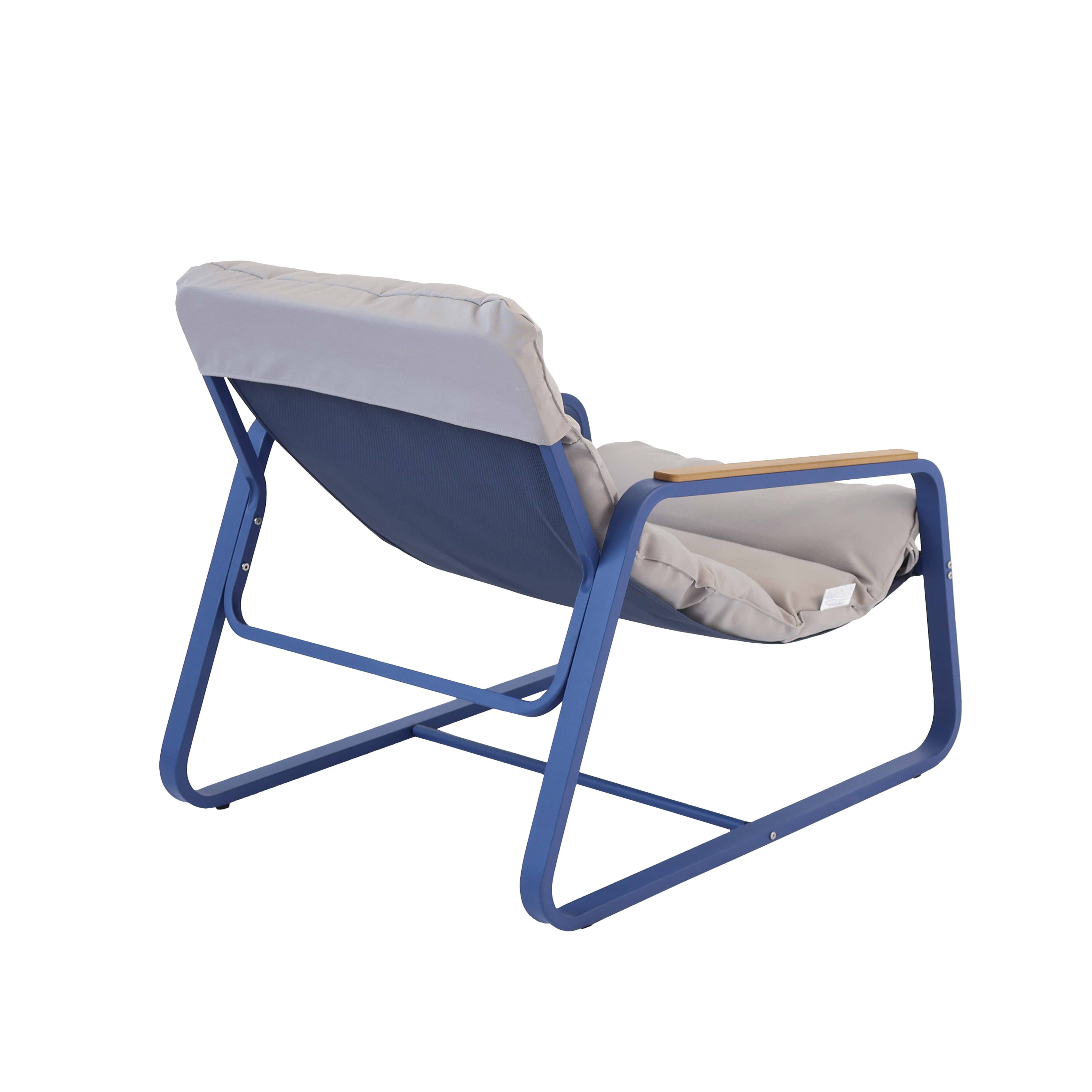 Fauteuil relax en acier et textilène avec repose-pieds bleu pacific - 6