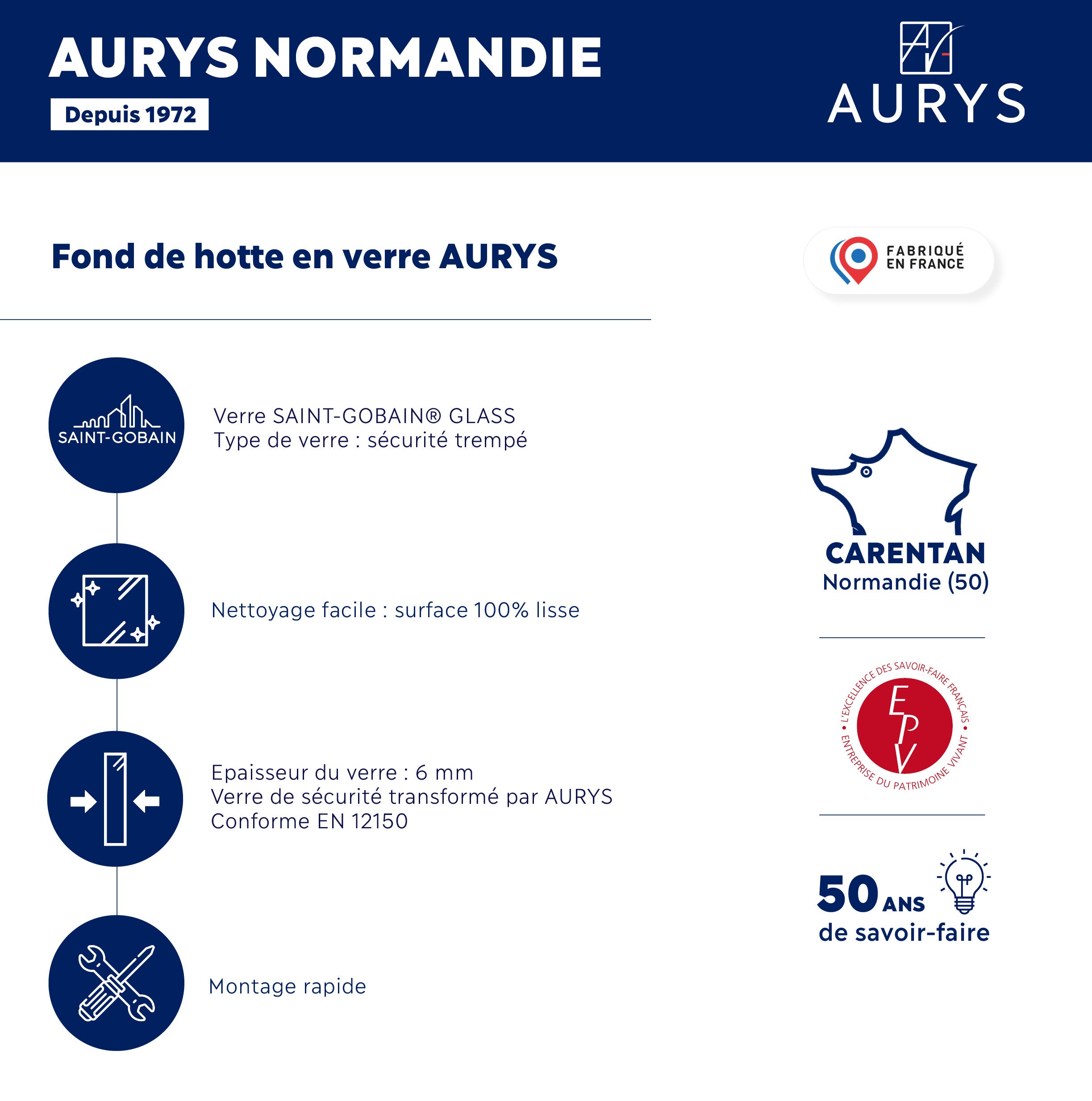 Crédence - Fond de hotte - AURYS - Verre - Extra blanc - Laqué blanc - 900*450 - 6 mm - 5