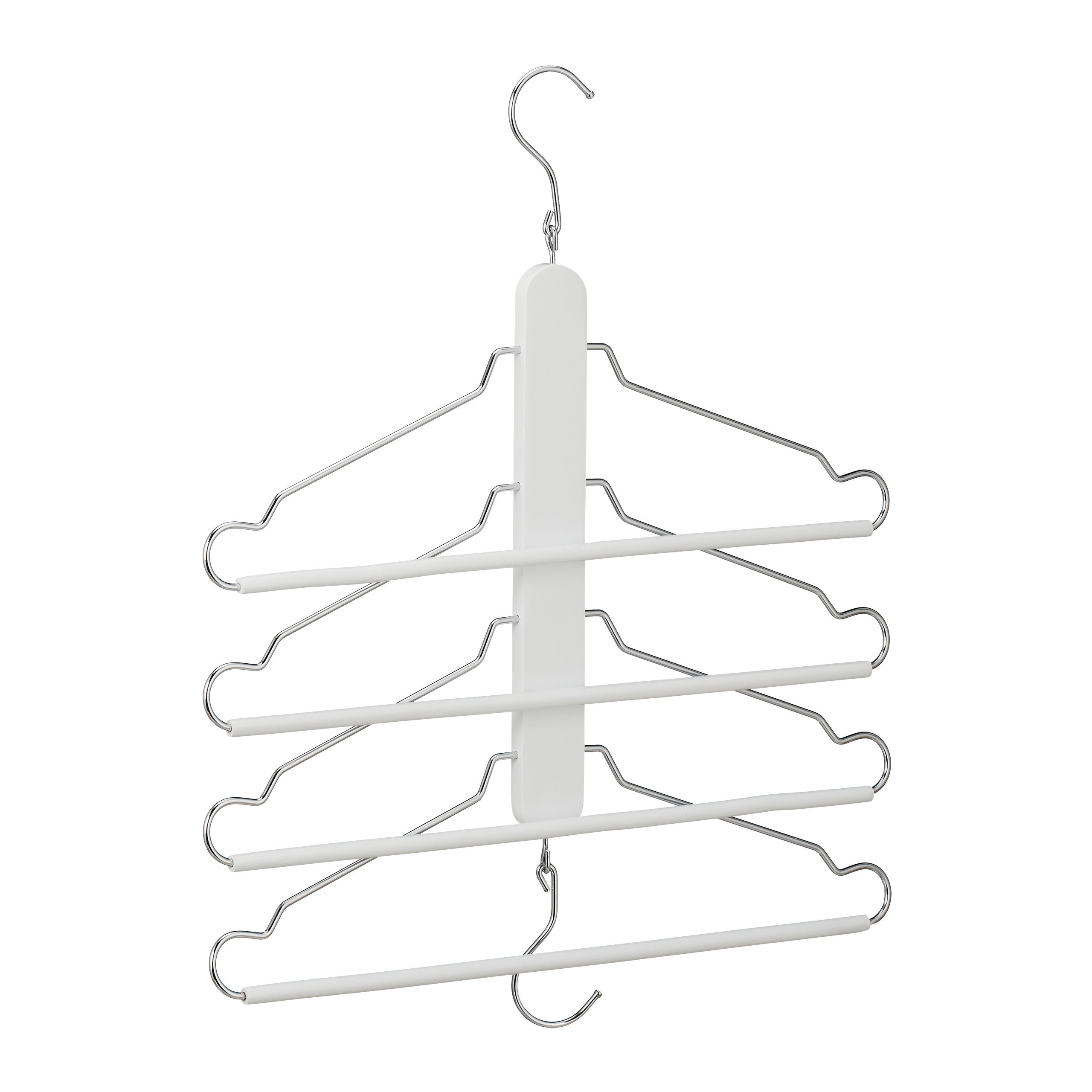 Cintre multiple, 4 x avec traverse pour pantalon, bois, métal, porte-chemises, peu encombrant, armoire, blanc, Relaxdays - 8