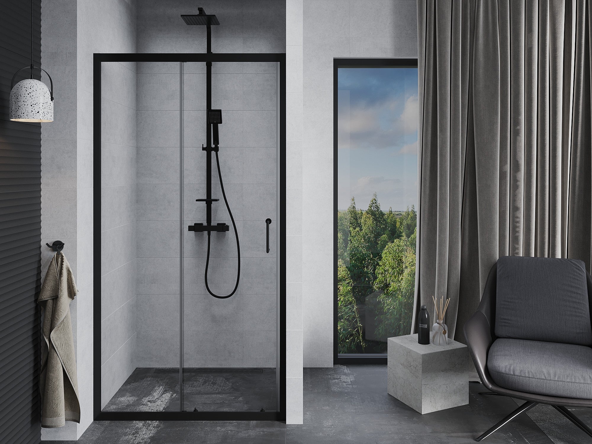 Mexen Apia porte de douche coulissante 90 cm, transparent, noir - 845-090-000-70-00 - 2