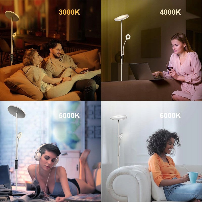 Amdelne Lampadaire LED, 30W+5W 2500LM, dimmable et couleur réglable 3000K-6000K, avec télécommande magnétique Nickel - 3