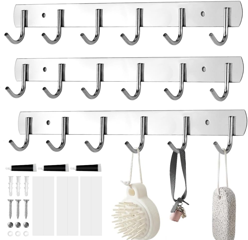 Patère Cuisine Sans Perçage – 6 Crochets Ventouse, Rangement Mural Ustensiles